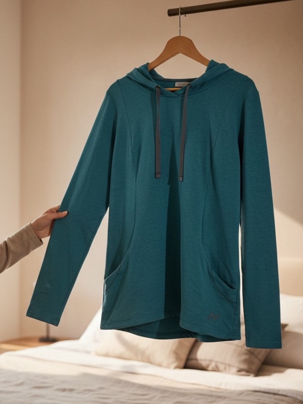 Roots Teal Blue Heathered Pullover Hoodie Sweatshirt - Women’s Size XL